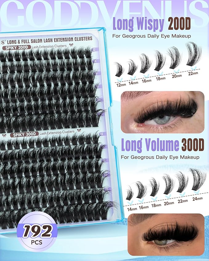 12-24mm Lash Clusters Fluffy Cluster Eyelash Extensions Feather-light Spiky Eyelash Clusters DIY D Curve Individual Lashes Extension (192pcs) by Goddvenus