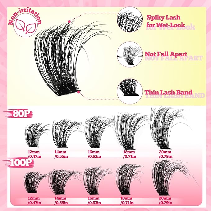 280 Pcs Lash Clusters Extensions Kit - 80D 100D 12-20mm Faux Mink Individual Eye Lash Clusters with D Curl Wispy Lashes for DIY Lash Extension at Home