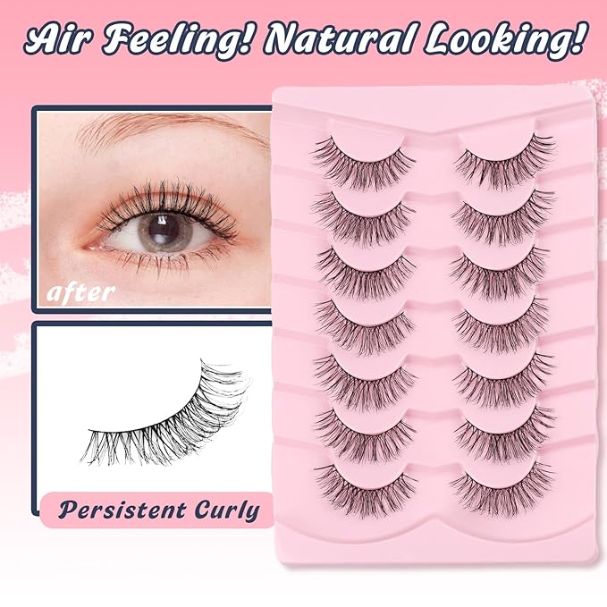Eyelashes Natural Look 13MM False Lashes 3D Volume Strip Lashes Pack with Memory Band C Curl Fake Eyelashes Wispy Siligli Eye Lash 7 Pair