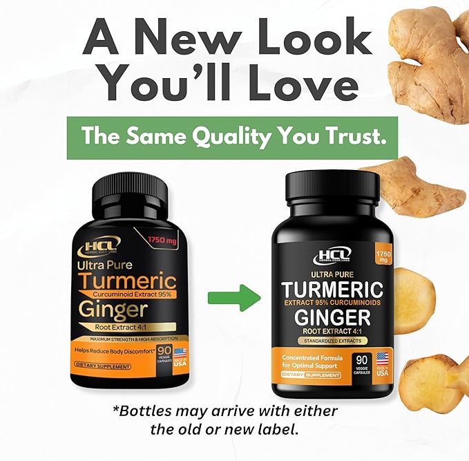 Turmeric Curcumin with Ginger – 1750mg High-Potency Formula with 95% Standardized Curcuminoids and Ginger Extract – Black Pepper for Enhanced Absorption – 60 Vegan Capsules