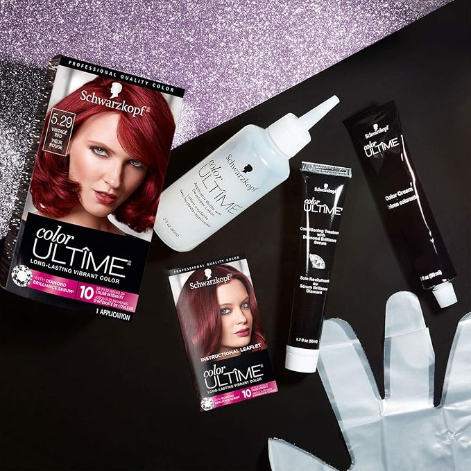 Schwarzkopf Color Ultime 5.29 Vintage Red Hair Dye, Permanent Intense Black with Diamond Brilliance, Fade-Resistant, Covers Grays, All Hair Textures