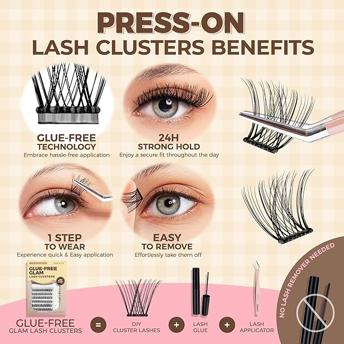 WINKGIGGLE Self Adhesive Eyelashes Kit, Pre Glued Press On Lashes No Glue No Remover Needed for Beginners