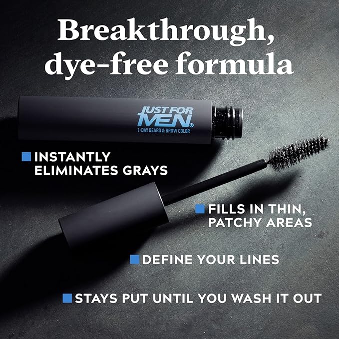 Just for Men 1-Day Beard & Brow Color, Temporary Color for Beard and Eyebrows, For a Fuller, Well-Defined Look, Up to 30 Applications, Black, Ships in Eco-Friendly Packaging (Pack of 3)