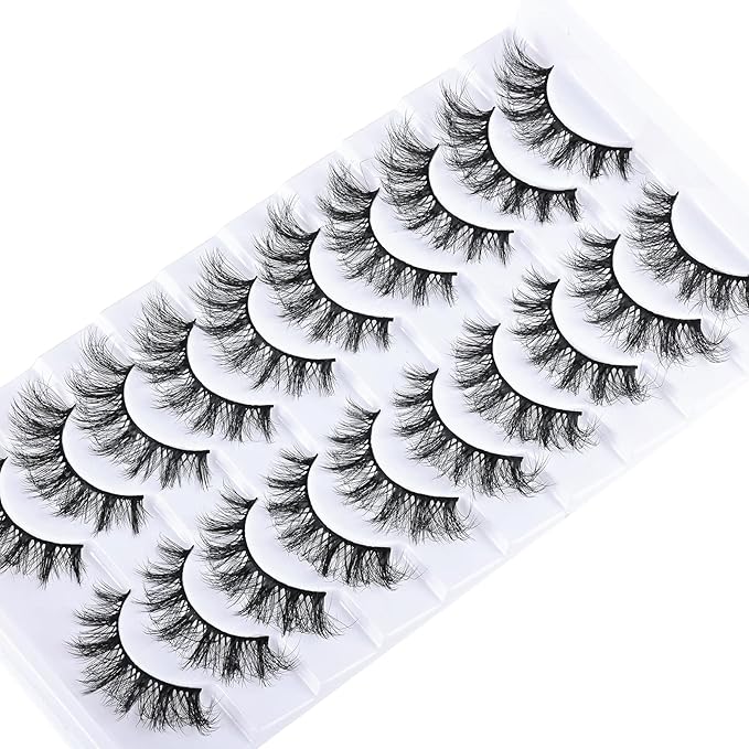 FARRED Cat Eye Lashes False Eyelashes Natural Wispy Lashes Strips Fluffy Mink Eye Lash Fake Eyelash Natural Look 10 Pairs 9-15mm Fake Lashes Pack Volume Strip Lash Pestañas