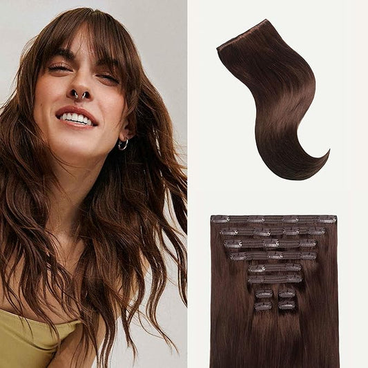 Luxy 100% Remy Human Hair, Classic 160g Clip-In Hair Extensions - 10 Wefts Multi-Dimensional Color for Natural Blending, Adds Volume & Length, Easy Apply & Remove 16" Chocolate Brown Classic