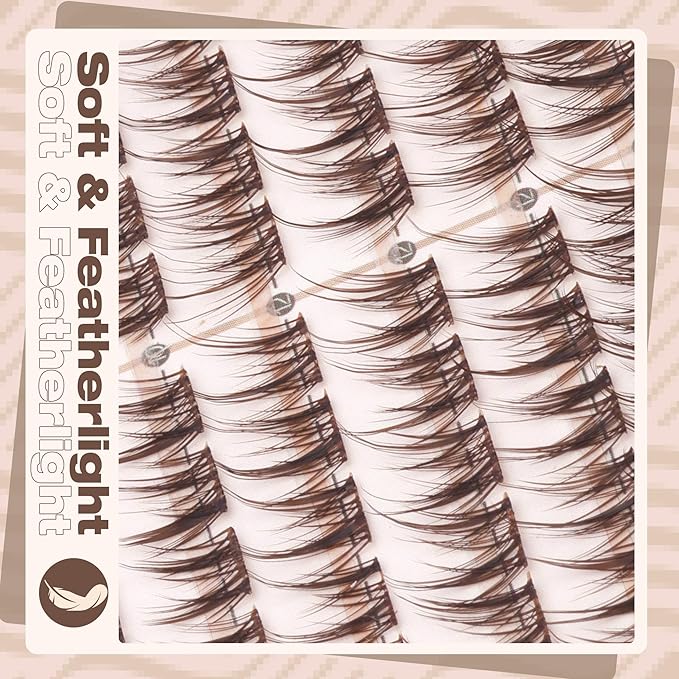 Mavphnee Lash Clusters Brown Eyelash Clusters Spiky Lashes Extensions Fairy Individual Lashes Manga Cluster Lashes Anime Style Lash Spikes Natural Brown Cluster Eyelash Extensions (10-16MM, 108 Pcs)