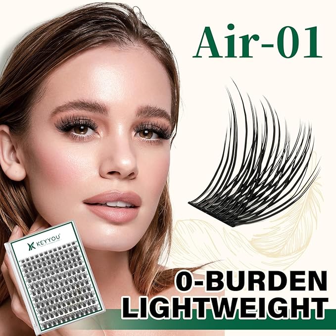 Lash Clusters 144pcs Eyelash Clusters D Curl 8-18MIX Individual Lashes KEYYOU Air Touch Cluster Lashes Super Lightweight Soft Wispy Comfortable Easy DIY at Home(Air01-D-8-18MIX)