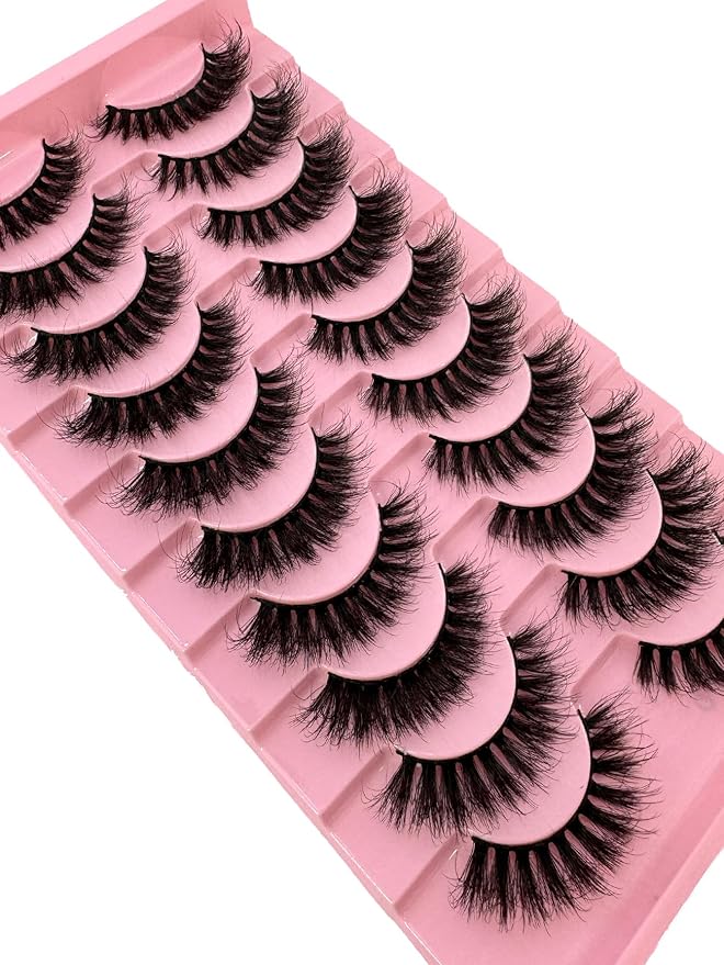 HBZGTLAD New 10 Pairs 3D Mink Lashes False Eyelashes Handmade Wispy Fluffy Long Lashes Natural Eye Makeup Tools Eye Lashes (F60)