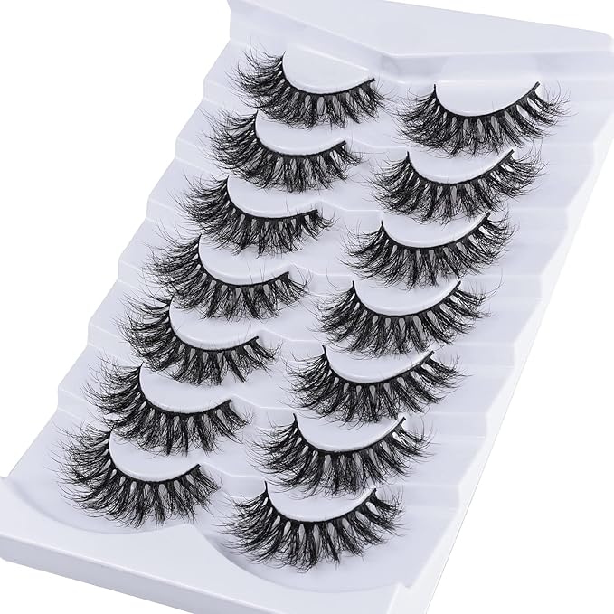 False Lashes Fake Eyelashes Cat Eye Lashes Faux Mink Lashes Natural Look 8D Fluffy Wispy Lashes That Look Like Extensions Pestañas Postizas D Curl Lash Strips 7 Pairs Pack