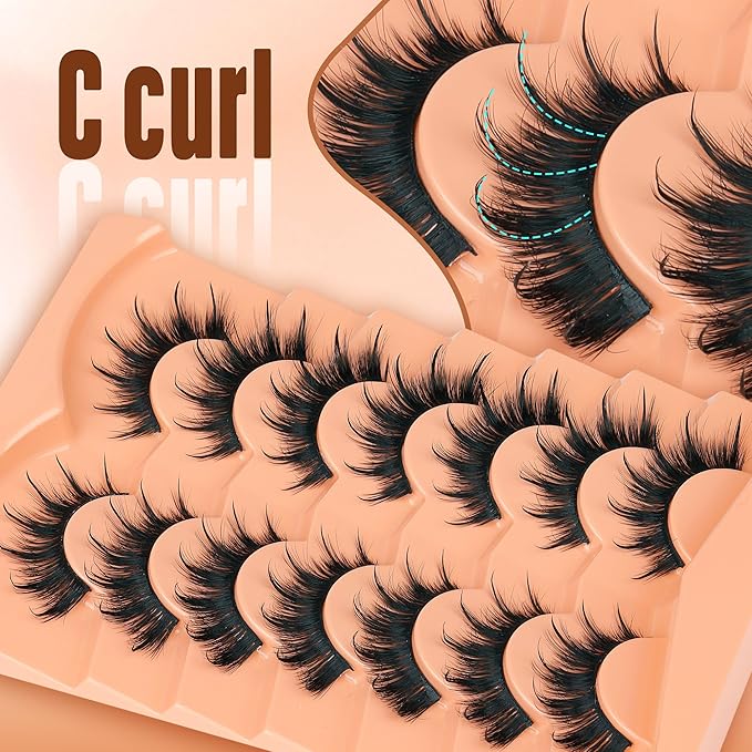 Focipeysa Manga False Eyelashes Wispy Eyelash Pack 18mm Strip Lash C Curly Faux Mink Lashes that Look Like Lash Extensions Natural Wispy False Lash Pack DIY Lash at Home