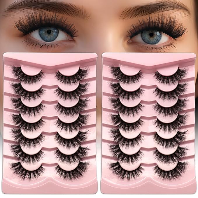 14Pairs Wispy Mink Lashes Fluffy Eyelashes Natural Look 5D Volume Fake Eyelashes 2Pack 3D1004-7