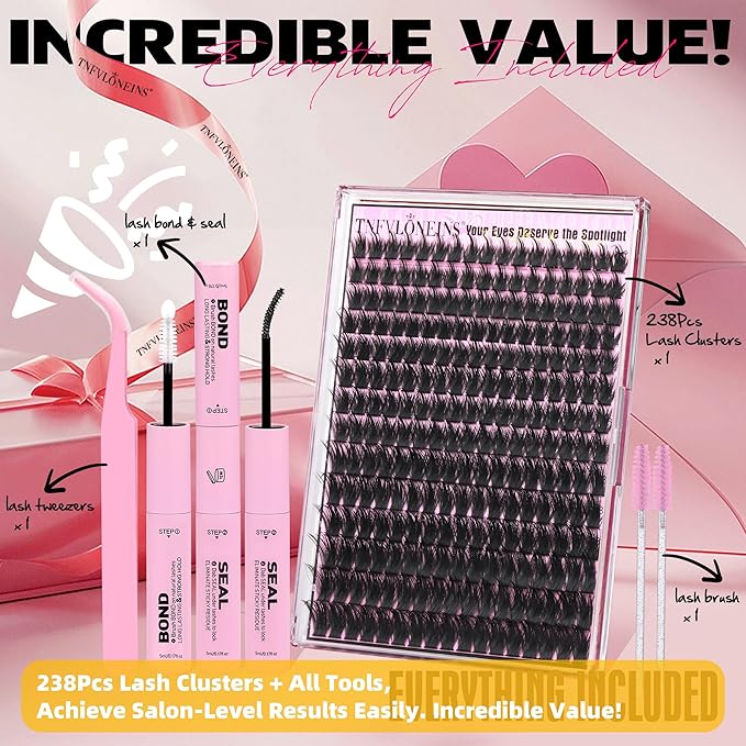 TNFVLONEINS Manga Lash Clusters Kit with Spikes Wispy Lash Extension Kit Fluffy Eyelash Clusters Anime Cluster Eyelash Extensions Spiky Individual Lashes soft Eyelash Extension Kit（12-20MM,224Pcs）