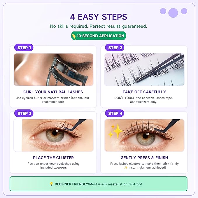 Pre Glued Lash Clusters Daily Individual Eyelashes No Glue Needed Self Adhesive Wispy Volume False Lashes,Premium Tweezers and Extra Travel Glue 90PCS