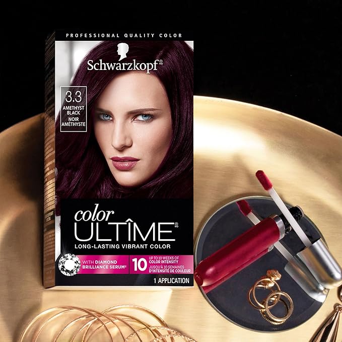 Schwarzkopf Color Ultime 3.3 Amethyst Black Hair Dye, Permanent Intense Black with Diamond Brilliance, Fade-Resistant, Covers Grays, All Hair Textures