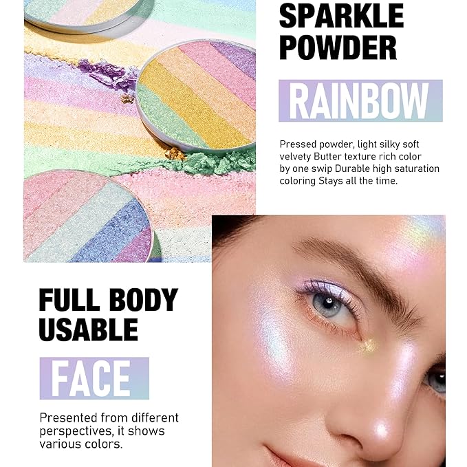 Multi-Use Chameleon Eyeshadow & Highlighter Palette – Iridescent Multichrome Shimmer with Color-Shifting Glow, Long-Lasting Waterproof Glitter Makeup for Eyes, Face & Festival (Rainbow Aurora)