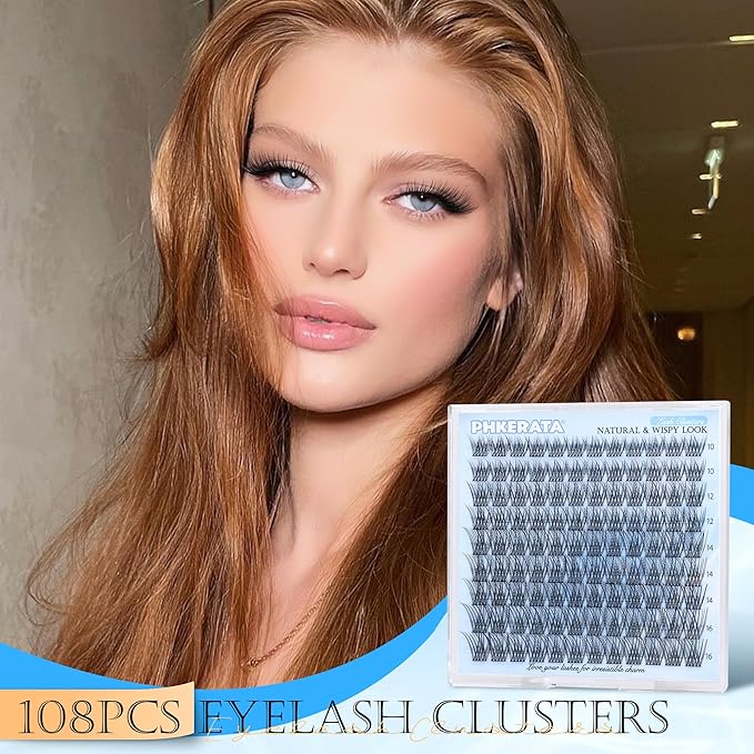 Wispy Lash Clusters Natural Eyelash Clusters 108 pcs Cluster Eyelash Extensions DIY Individual Lashes Clusters with Soft Lash Band, 10-16 mm