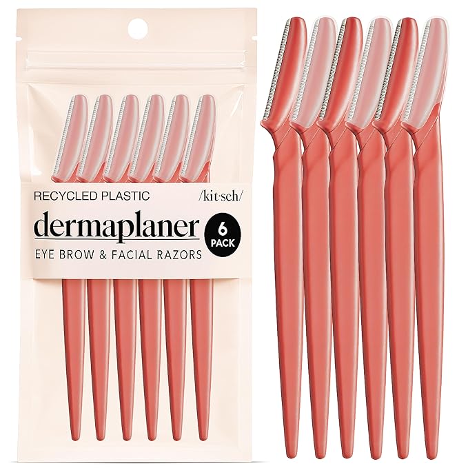 Kitsch Dermaplane Razor for Women Face – Face Razors for Women & Men, Eyebrow Trimmer & Face Shaver – Exfoliating Facial Razor & Skin Care Tool for Smoother Skin - Coral, 6 pcs