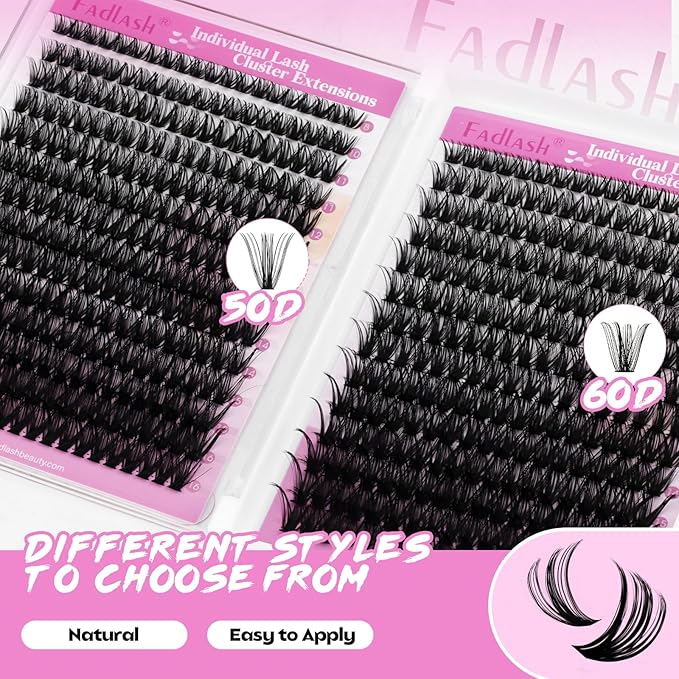 FADLASH Eyelash Clusters Natural Lash Clusters 50D+60D D Curl Individual Lashes Wispy and Volume Clusters Eyelash Extensions 8-16mm Lash Extensions 560PCS