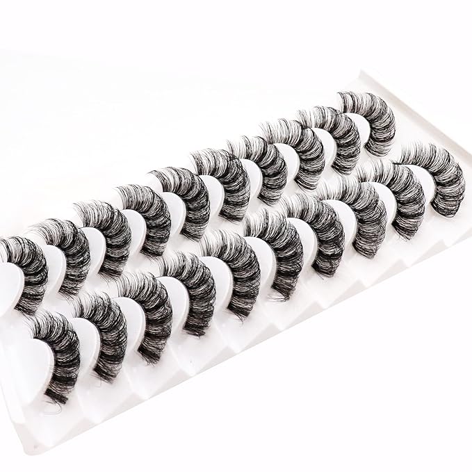 Veleasha Russian Strip Lashes with Clear Band Looks Like Eyelash Extensions D Curl Lash Strips 10 Pairs Pack (DT07)