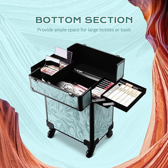 BYOOTIQUE Rolling Makeup Organizer Cart Beautician Travel Makeup Case on Wheels Hairdressing Brush Bags for Nail Tech Manicurist Beautician CoyoteButtes Vitality