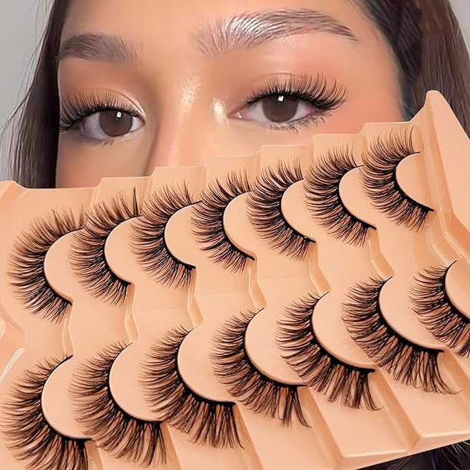 Cat Eye Lash Natural Look NINGLASH Wispy Lashes False Eyelashes Natural Look Fake Eyelash 14mm Faux Mink Lashes Strips 7 Pairs Lash Pack