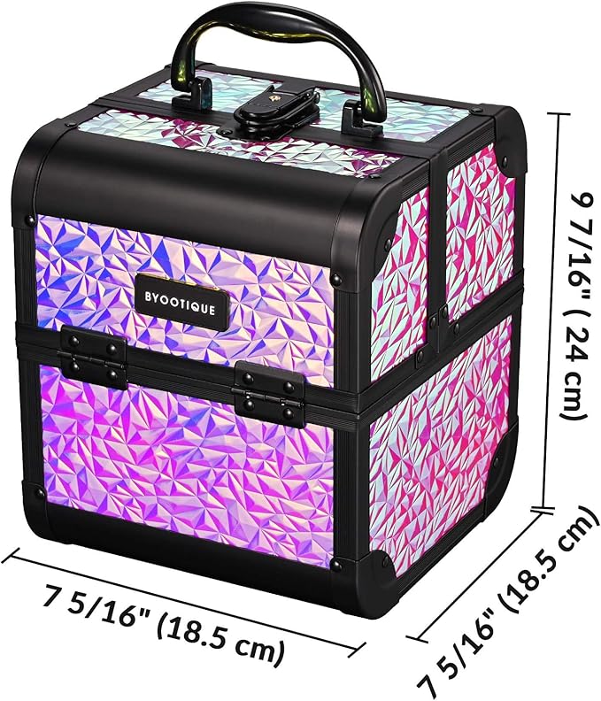 BYOOTIQUE Mermaid Makeup Train Case with Mirror 2-Tier Trays Cosmetic Organizer Lockable Jewelry Box for Nail Bar Beautician Salon Barber Hairstylist,Mermaid Pink