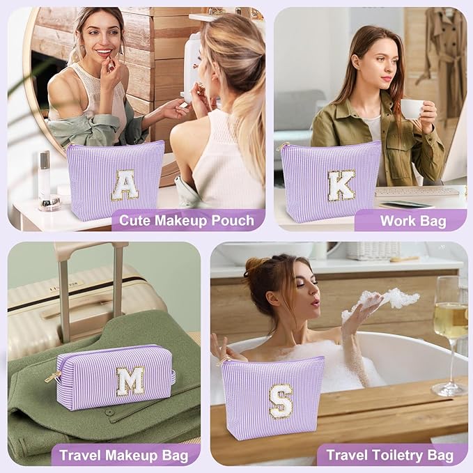 YOOLIFE Travel Makeup Bag Organizer - Small, Initial, Teen Girl Gift for Travel or Birthday