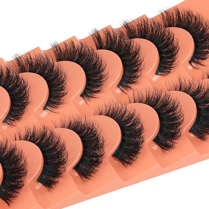Focipeysa Fluffy Volume False Eyelashes Cat Eye Lashes Thick Fake Eyelashes Dramatic Faux Mink 9D 16mm Pack 7 Pairs
