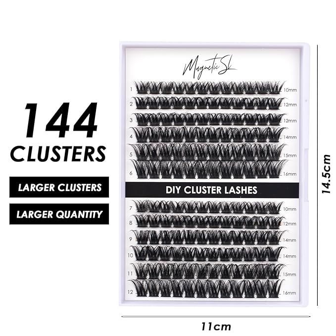 Lash Clusters 144 Pcs Individual Lashes Clusters Eyelash Extensions False Eyelashes DIY Lash Extension Reusable False Eyelashes Natural Look Mix 10-16mm C D-Curl-DM27