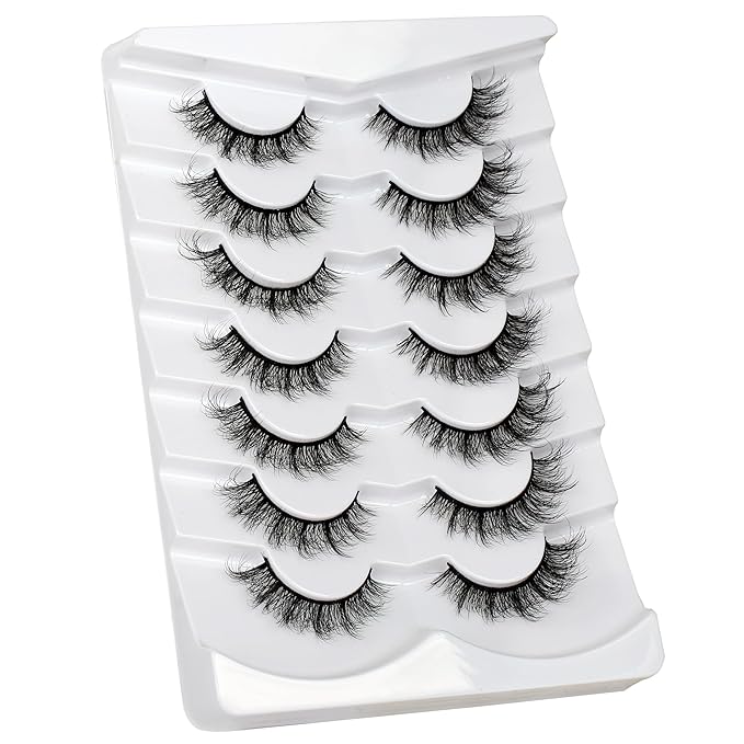 Pooplunch False Eyelashes Natural Cat Eye Lash Wispy Extensions Volume Faux Mink Lashes Fake Eyelash Strips 7 Pairs Pack
