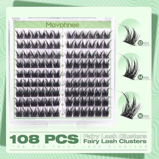 Cat Eye Lash Clusters Fairy Eyelash Clusters Wispy Wet Cluster Lashes Extensions Spiky Individual Lashes Left & Right Lashes Clusters 108Pcs 12-16MM DIY Lash Pack by Mavphnee