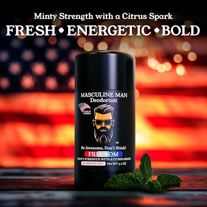 Deodorant for Men - Aluminum Free Mens Deodorant - Travel Size Natural Deodorants - Sweat Protection for Underarm - Stain-Free Stick Deodorants - Made in USA, 3.2oz (Pack of 2, Freedom)