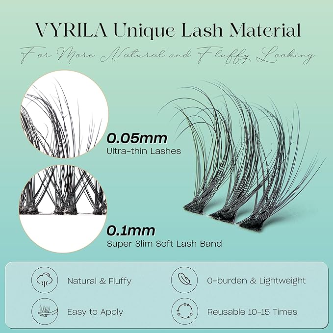 Lash Clusters 0.05mm Individual Lashes, 3D Wispy Lashes Clusters, 0.1mm Super Thin Band Resuable Natural Lashes,C Curl Faux Mink Lashes,108pcs Lash Extension (Green Soul-C-0.05-8-16mix)