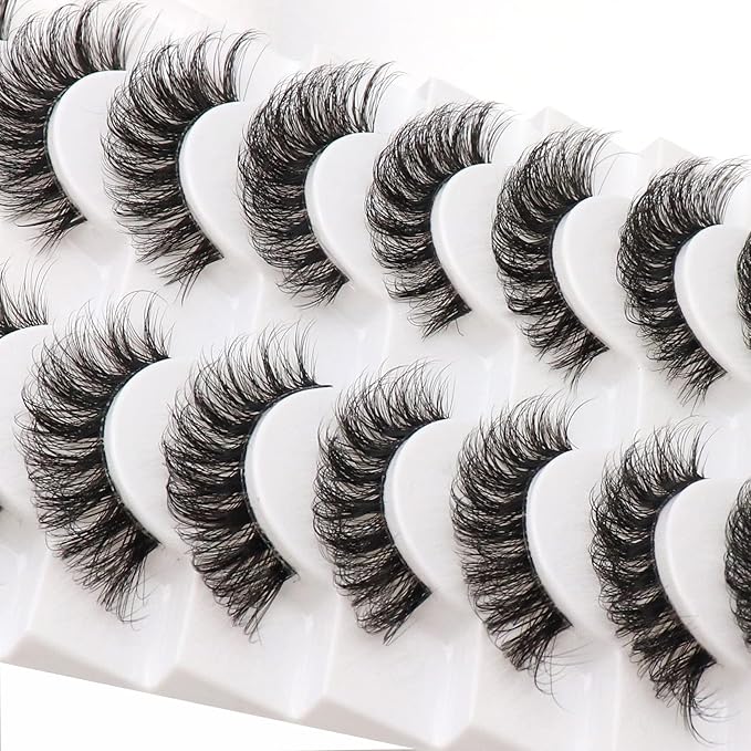 Veleasha Russian Strip Lashes with Clear Band Looks Like Eyelash Extensions D Curl Lash Strips 10 Pairs Pack (DT05)