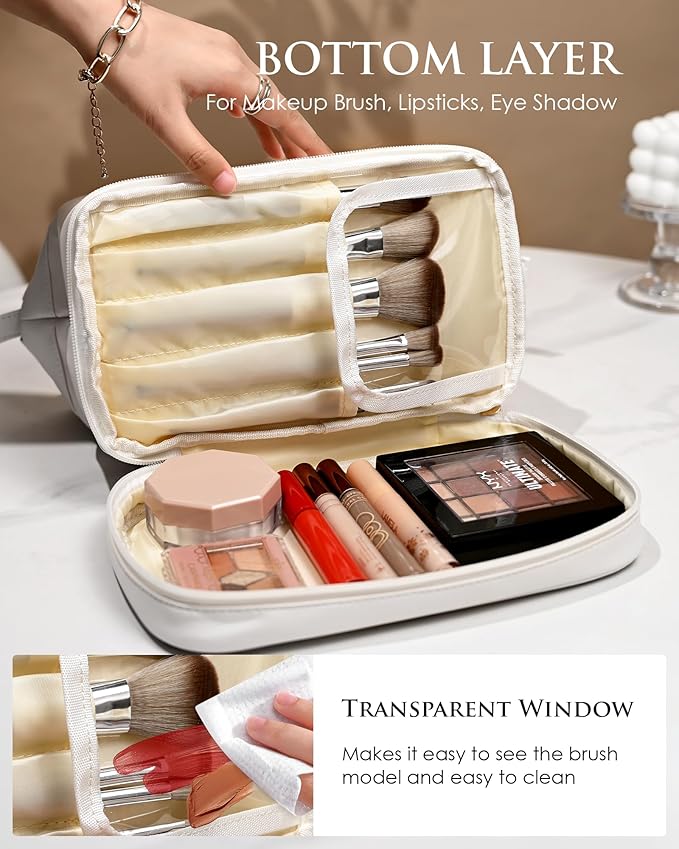 Birthday Gifts for Women, Initial Makeup Bags for Teens Girls, Double Layer Cosmetic Bag with Makeup Brush Organizer, Travel Toiletry Bag, Maid of Honor Gifts-Travel Gift For Female