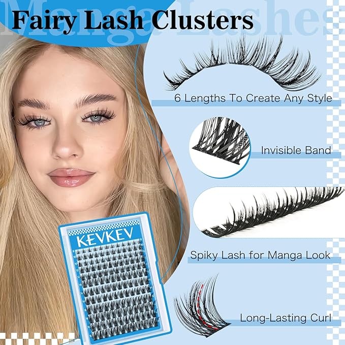 Manga Lash Clusters Kit 8-18mix Spiky Fairy Lash Clusters Kit Ultra-Thin Band Manga Lashes Eyelash Clusters Kit With Lash Bond And Seal DIY at Home(Fairy05 Kit)