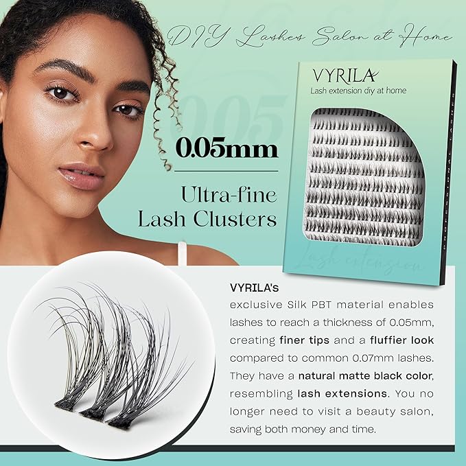 Lash Clusters 0.05mm Individual Lashes, 3D Wispy Lashes Clusters, 0.1mm Super Thin Band Resuable Natural Lashes,C Curl Faux Mink Lashes,108pcs Lash Extension (Green Soul-C-0.05-8-16mix)