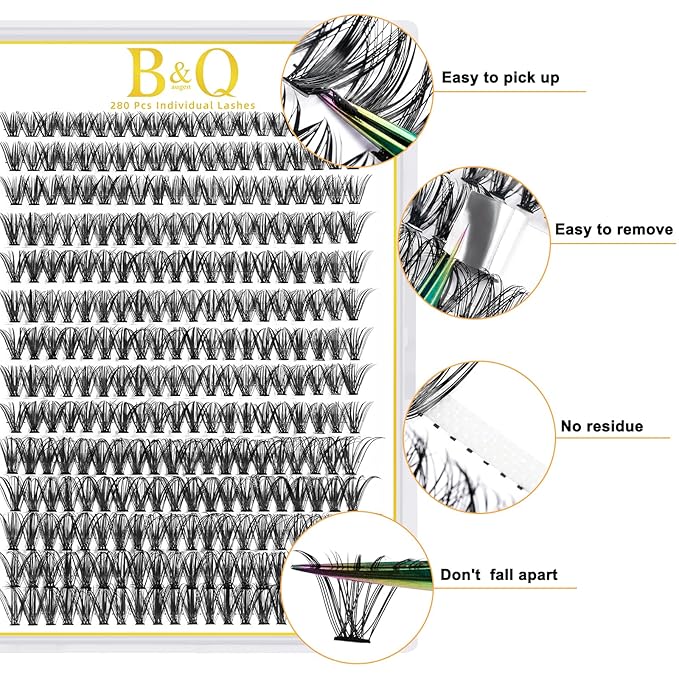 B&Q Lash Clusters 280PCS Eyelash Clusters, 40D D 9-16MIX Individual Lash Comfortable Eyelash Extension, Classic Look & Soft Pestañas Postizas Diy at Home(RRDH-40D-0.07D-9-16MIX new)