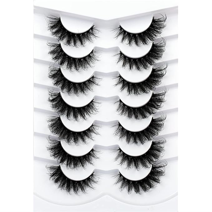 Pooplunch False Eyelashes Cat Eye Lashes Russian DD Curly Extension Volume Foxy Eye Lifting Look Wispy Soft Faux Mink Fake Eyelash Strips 7 Pairs Pack