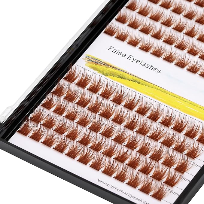 Bodermincer 120 Clusters D Curl Light Brown 10mm+12mm/12mm+14mm Mixed Wide Cluster False Eyelash Individual Cluster EyeLashes False Eyelashes Eyelash Extension (Light Brown 12+14mm Mixed)
