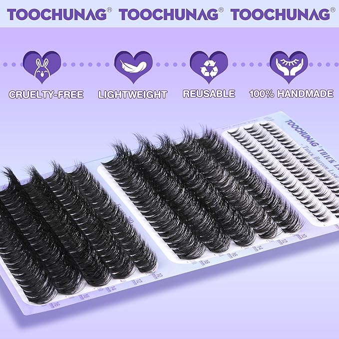 TOOCHUNAG Fluff Cluster Eyelash Extensions with Bottom Lash Clusters Wispy Individual Lashes 10-16mm D Curly Eyelash Clusters DIY Lash Extension at Home