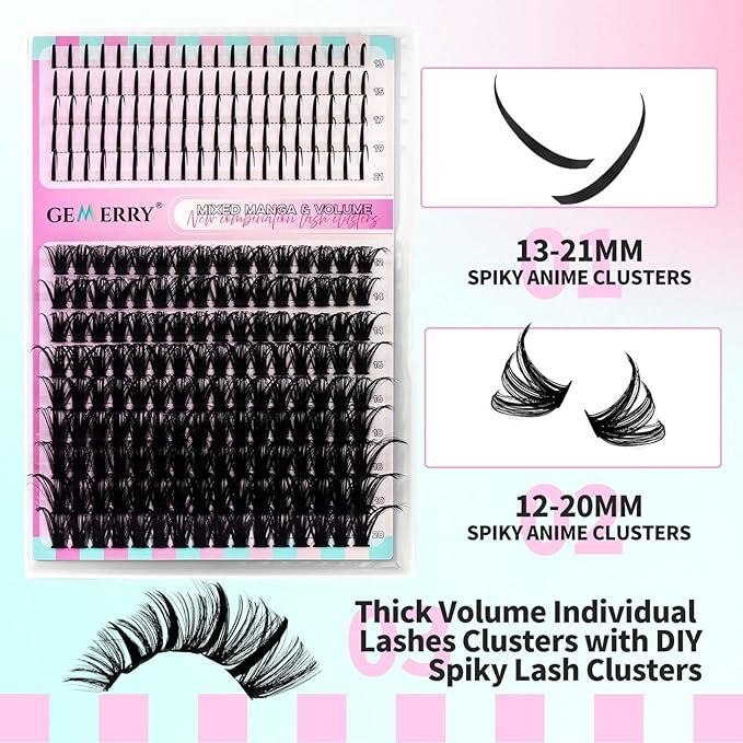 Lash Clusters with Spikes 80D Long 12-21mm Cluster Eyelash Extensions DIY Wispy Natural Lash Clusters Spiky Individual Lashes Eyelashes Mink by GEMERRY
