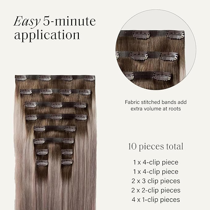 Luxy 100% Remy Human Hair - Seamless Clip-In Hair Extensions - Multi-Dimensional Color for Natural Blending, Adds Volume & Length 150 grams 12" Dimensional Rooted Ash Blonde