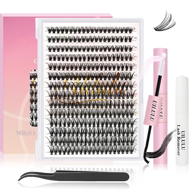 Lash Clusters Kit for DIY Lash Extension at Home, 30D False Eyelashes Set with Bond and Seal, Remover, Tweezers, D Curl Wispy Individual Clusters Eye Lash Extensions Kit (30D DIY Lash Kit)