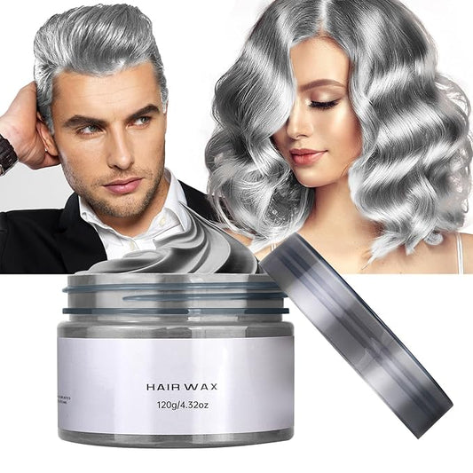Temporary Silver Gray Hair Color Wax for Kids, Washable Styling Clay Party Hair Makeup Gift for Girls and Adults