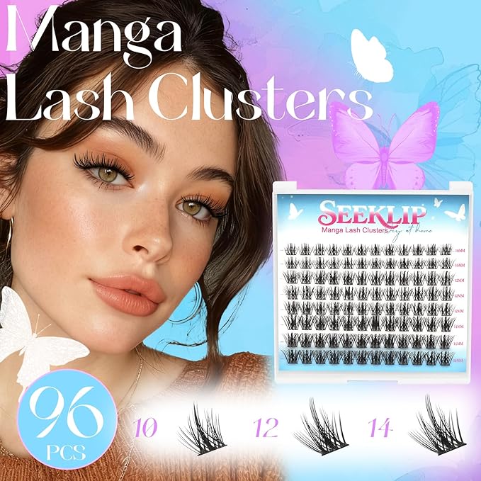 Manga Lash Clusters with Thin Band Spike Eyelash Clusters 10-14mm C Curl Soft Lashes Cluster Wispy Individual Lashes Cluster DIY Look Like Eyelash Extension (Mangaprick)