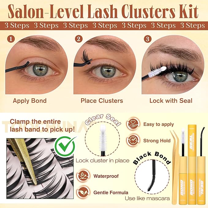 Lash Clusters Kit Spikes Manga Eyelash Clusters 300pcs DIY Lash Extension Kit with Bottom Lashes 12-20mm Anime Cluster Lashes Volume Fairy Eyelash Extensions Kit with Bond,Seal,Tweezers by TOOCHUNAG