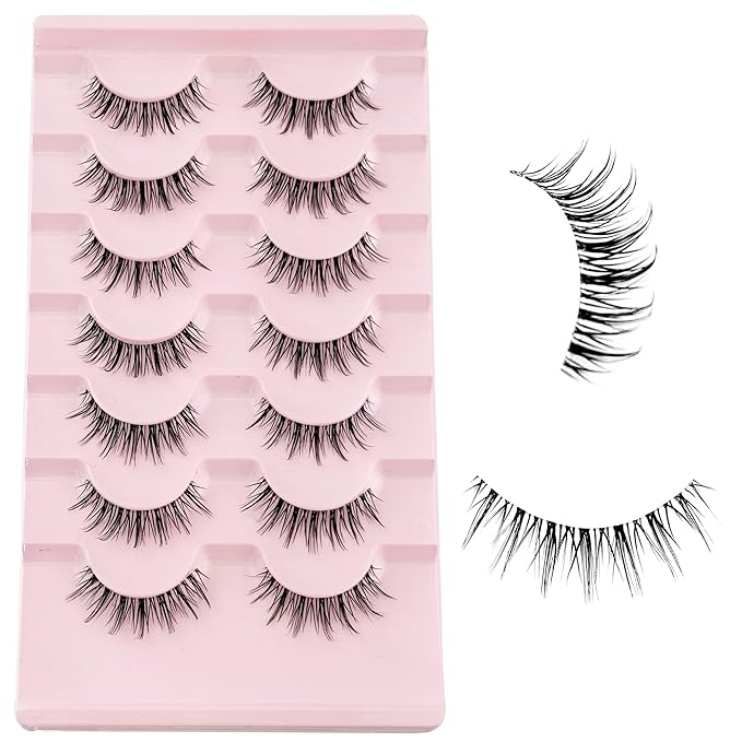 Manga Lashes Yasnai Wispy Natural Look Lashes Anime False Eyelashes Volume Lashes Fake Lashes 13mm Spiky Korean Japanese Asian Cosplay 3D Eye Lashes 7 Pairs Pack