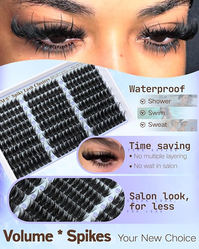 Manga Lashes Clusters with Spikes Messy Wispy Volume Eyelash Clusters Kit Fairy D Curl Cluster Eyelash Extensions Kit Waterproof Fluffy Anime DIY Individual Lash Cluster Extension (14-20mm)