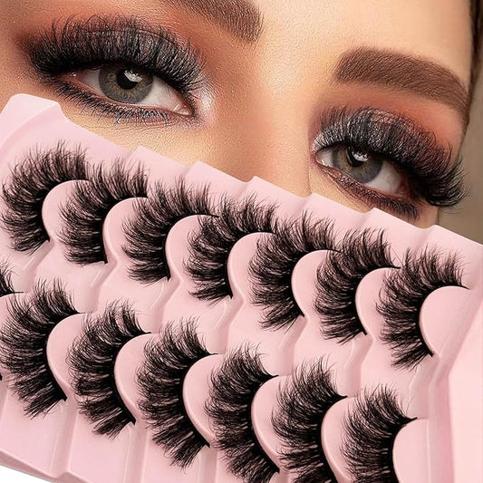 Mink Lashes Fluffy Yasnai False Eyelashes Wispy 3D Volume Thick Lashes 20mm Fake Lashes Natural Look Eyelashes 7 Pairs Pack